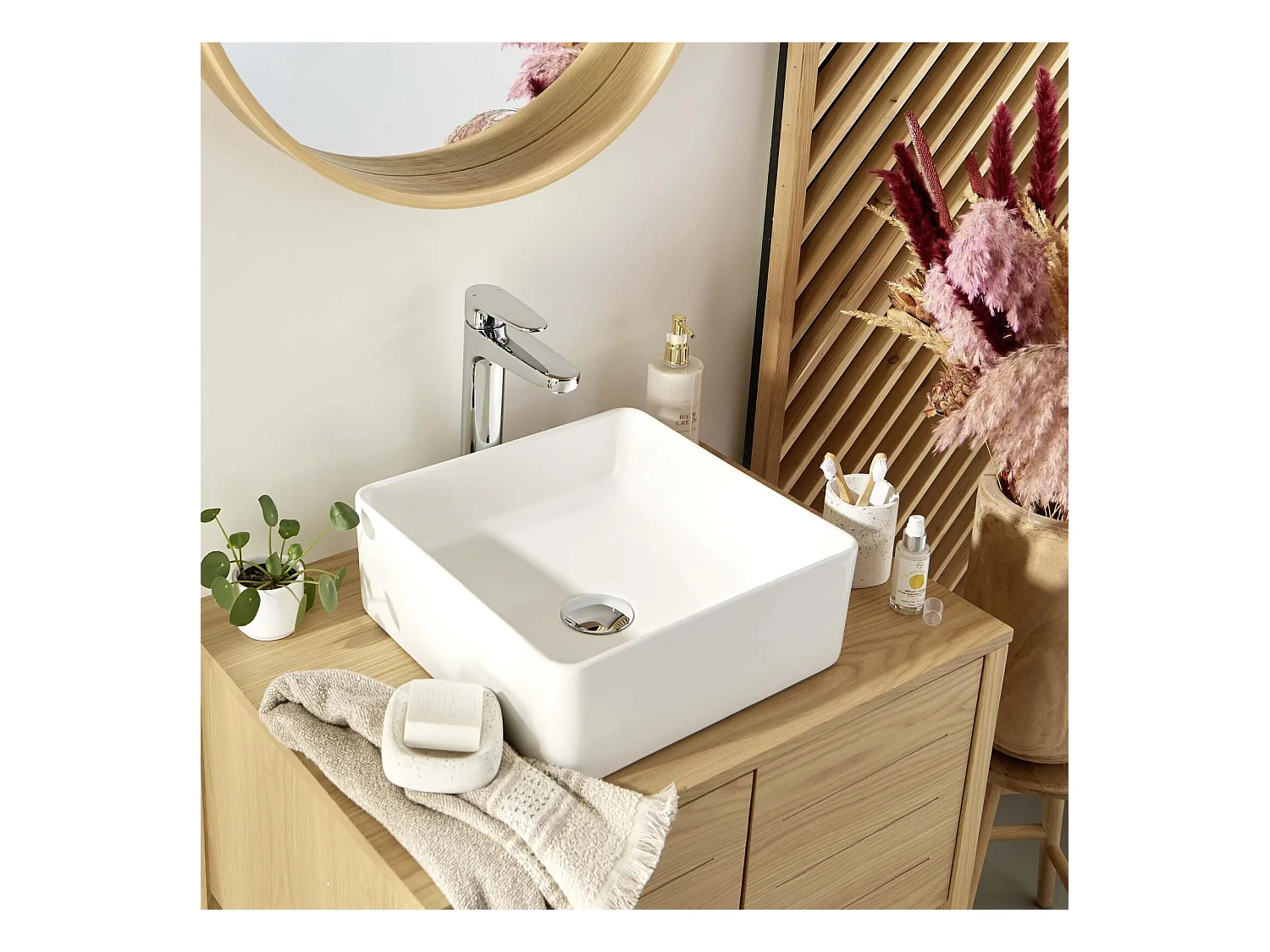 Lavabo da appoggio quadrato in ceramica bianca COMA da 36 cm