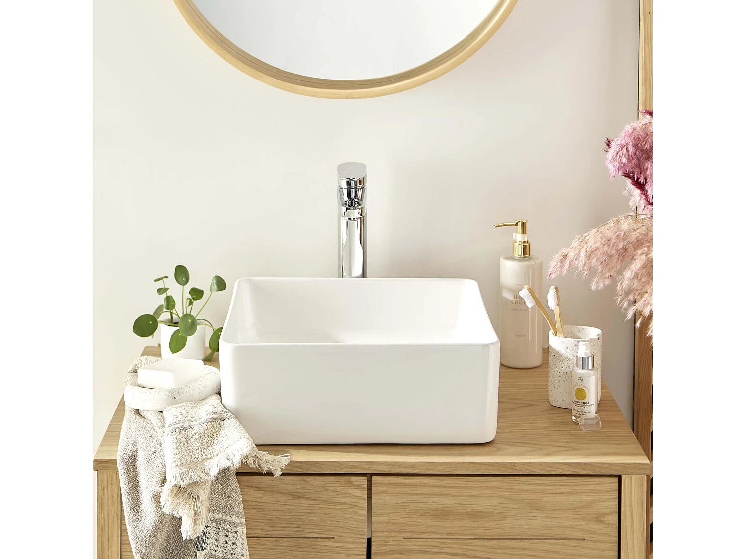 Lavabo da appoggio quadrato in ceramica bianca COMA da 36 cm