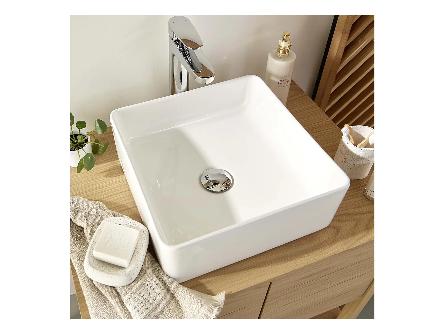 Lavabo da appoggio quadrato in ceramica bianca COMA da 36 cm