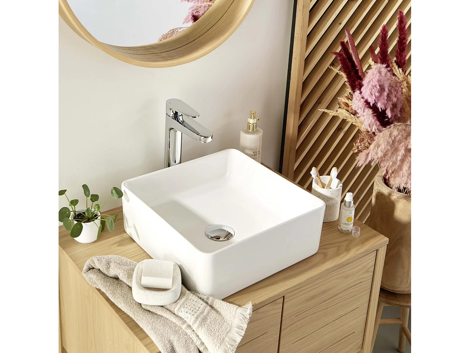 COMA 36 cm quadratisches Aufsatzwaschbecken aus weißer Keramik