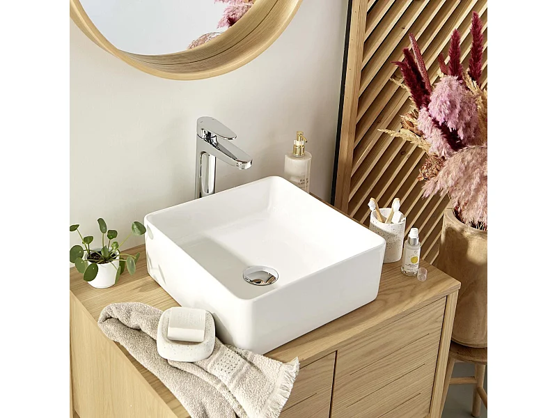 Vasque à poser carrée en céramique blanche 36cm
