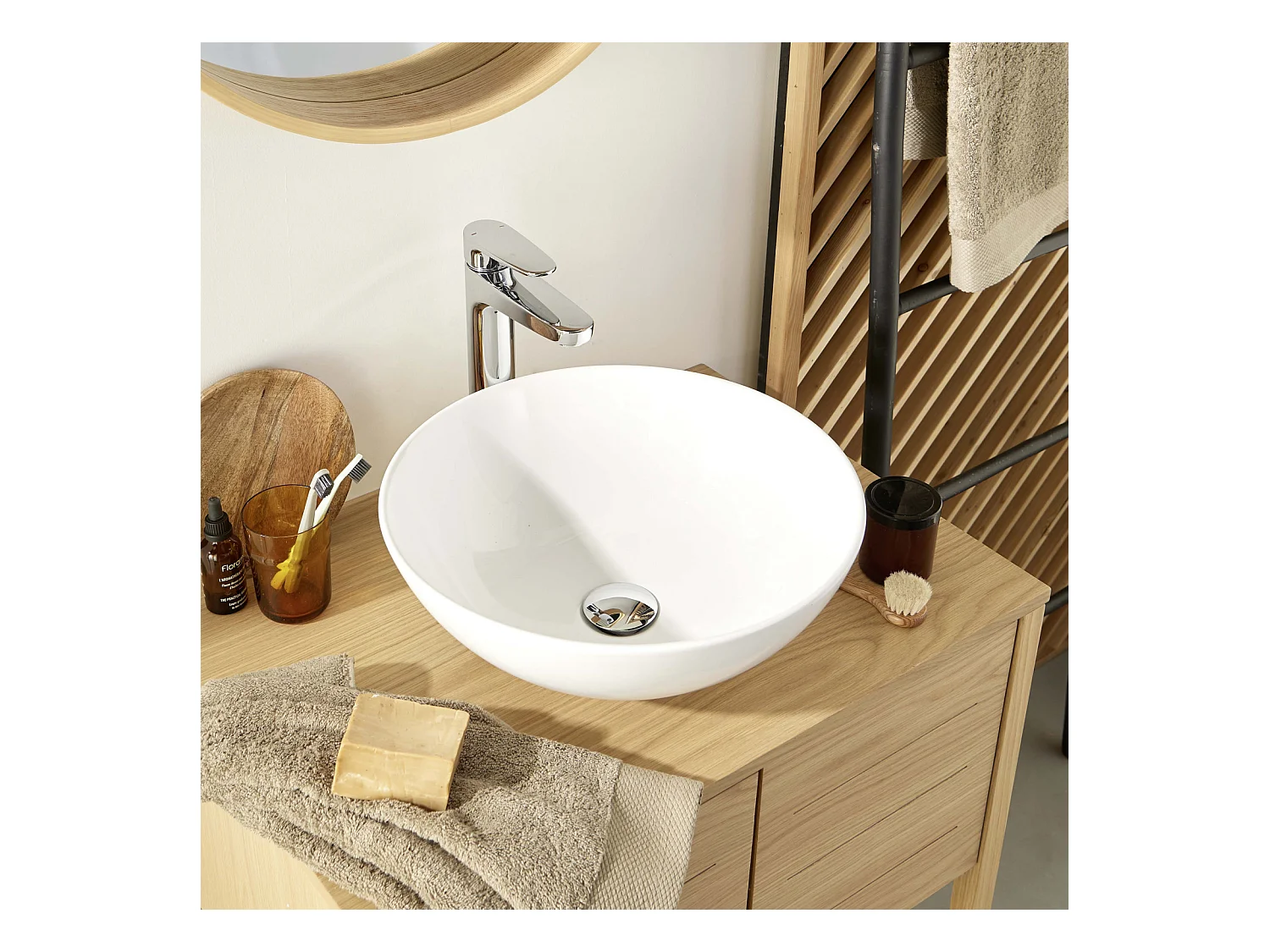 Vasque à poser ronde en céramique blanche 40cm