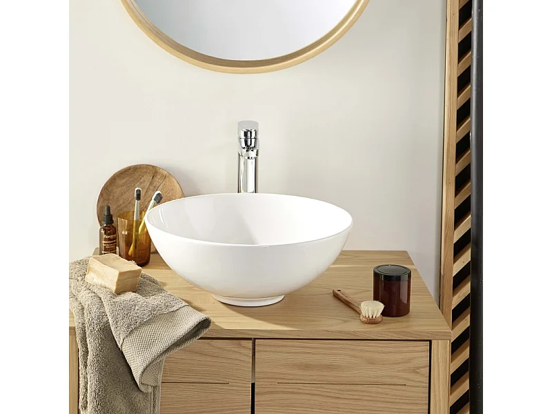 OMA 40cm okrągła biała ceramiczna umywalka nablatowa