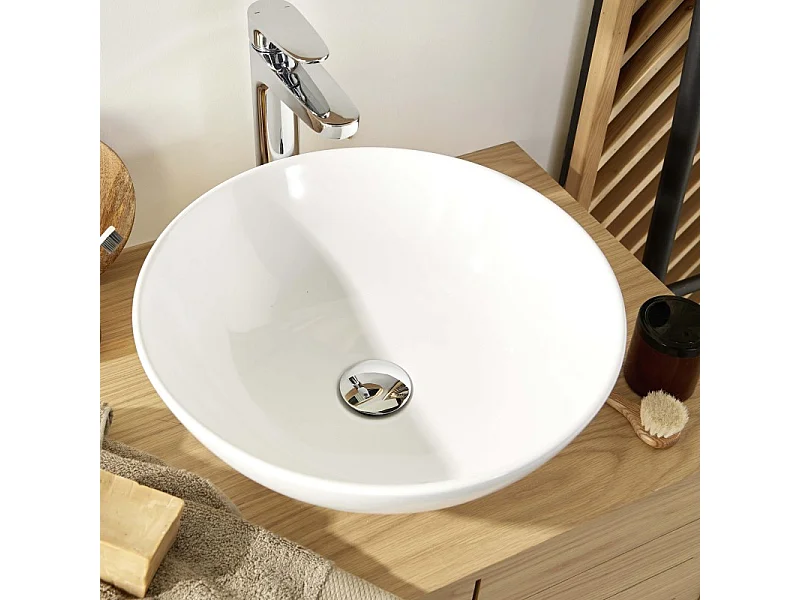 OMA 40cm okrągła biała ceramiczna umywalka nablatowa
