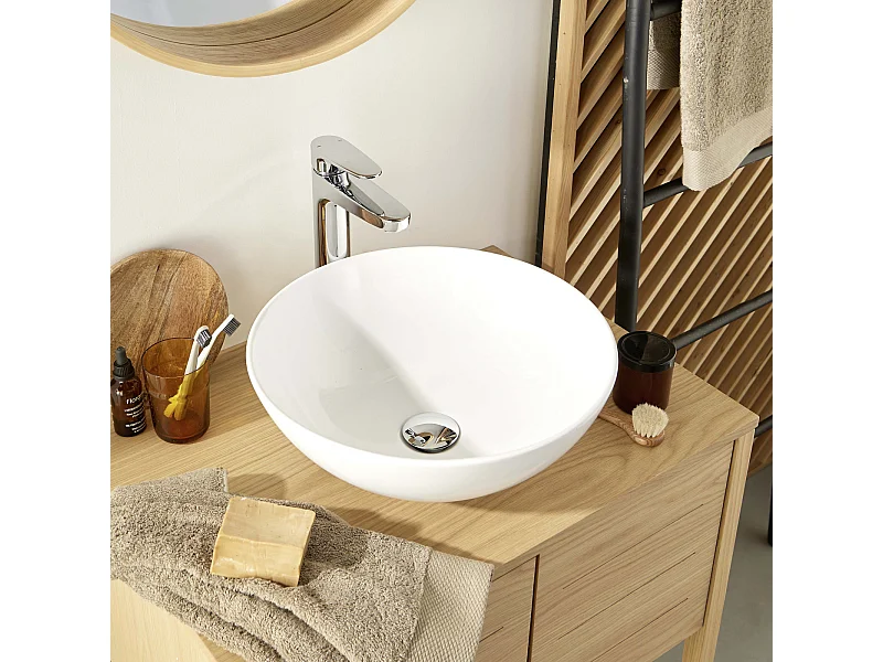 Vasque à poser ronde en céramique blanche 40cm