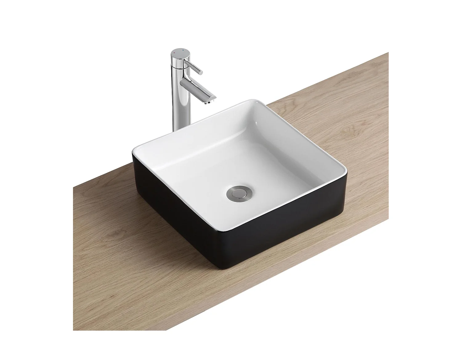 YDRA 36 cm quadratisches zweifarbiges schwarz-weißes Keramik-Aufsatzwaschbecken