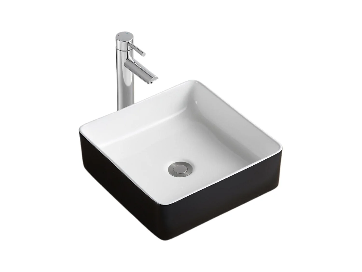 YDRA 36 cm quadratisches zweifarbiges schwarz-weißes Keramik-Aufsatzwaschbecken