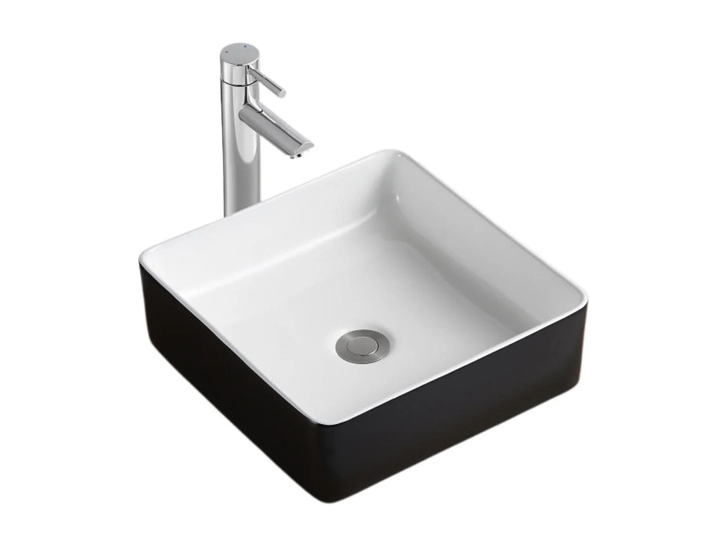 YDRA 36 cm vierkante tweekleurige zwart-witte keramische opzetwastafel