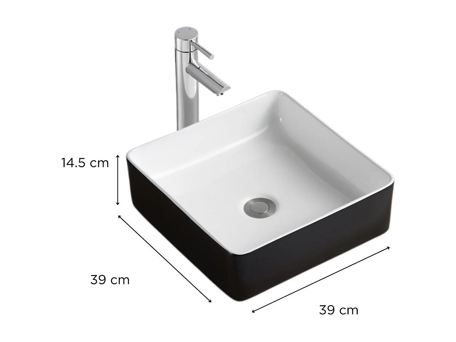 YDRA 36 cm vierkante tweekleurige zwart-witte keramische opzetwastafel