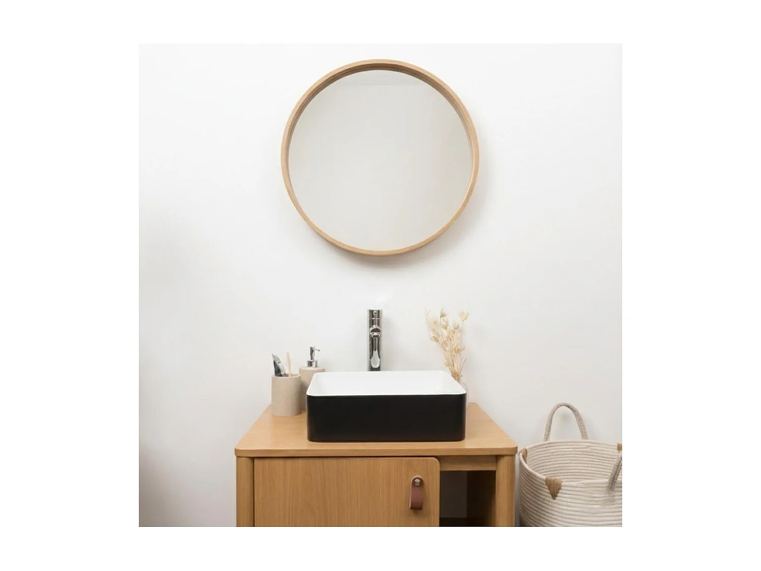 Vasque à poser carrée en céramique bicolore noir et blanc 36cm