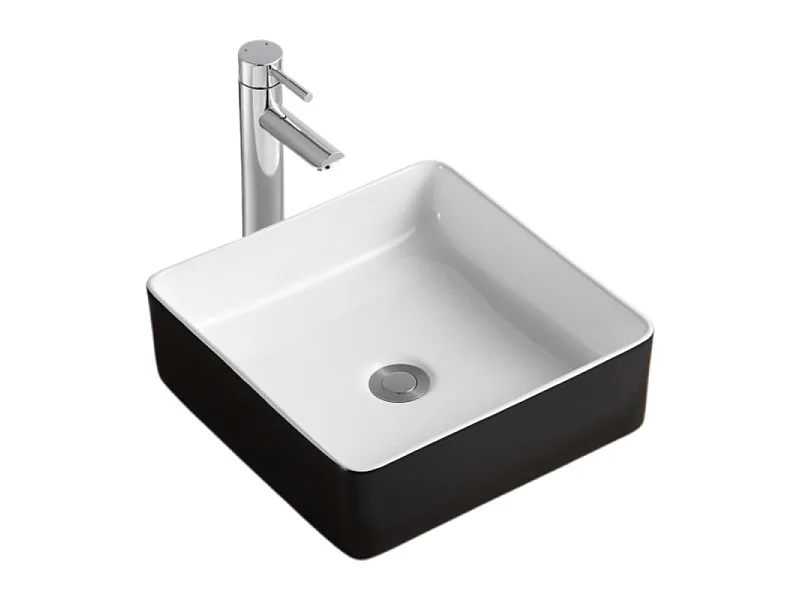 YDRA 36cm kwadratowa dwukolorowa czarno-biała ceramiczna umywalka nablatowa
