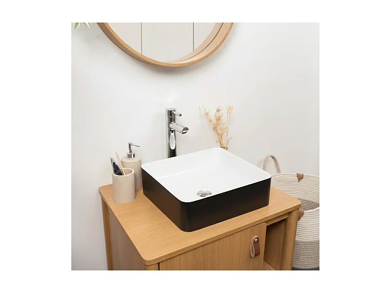 Lavabo da appoggio quadrato YDRA da 36 cm in ceramica bicolore bianco e nero
