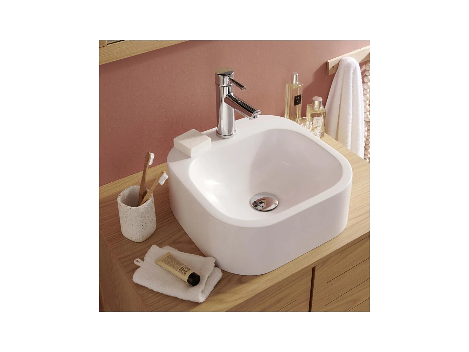 Lavabo oval sin borde de resina 37 cm SIAN Blanco