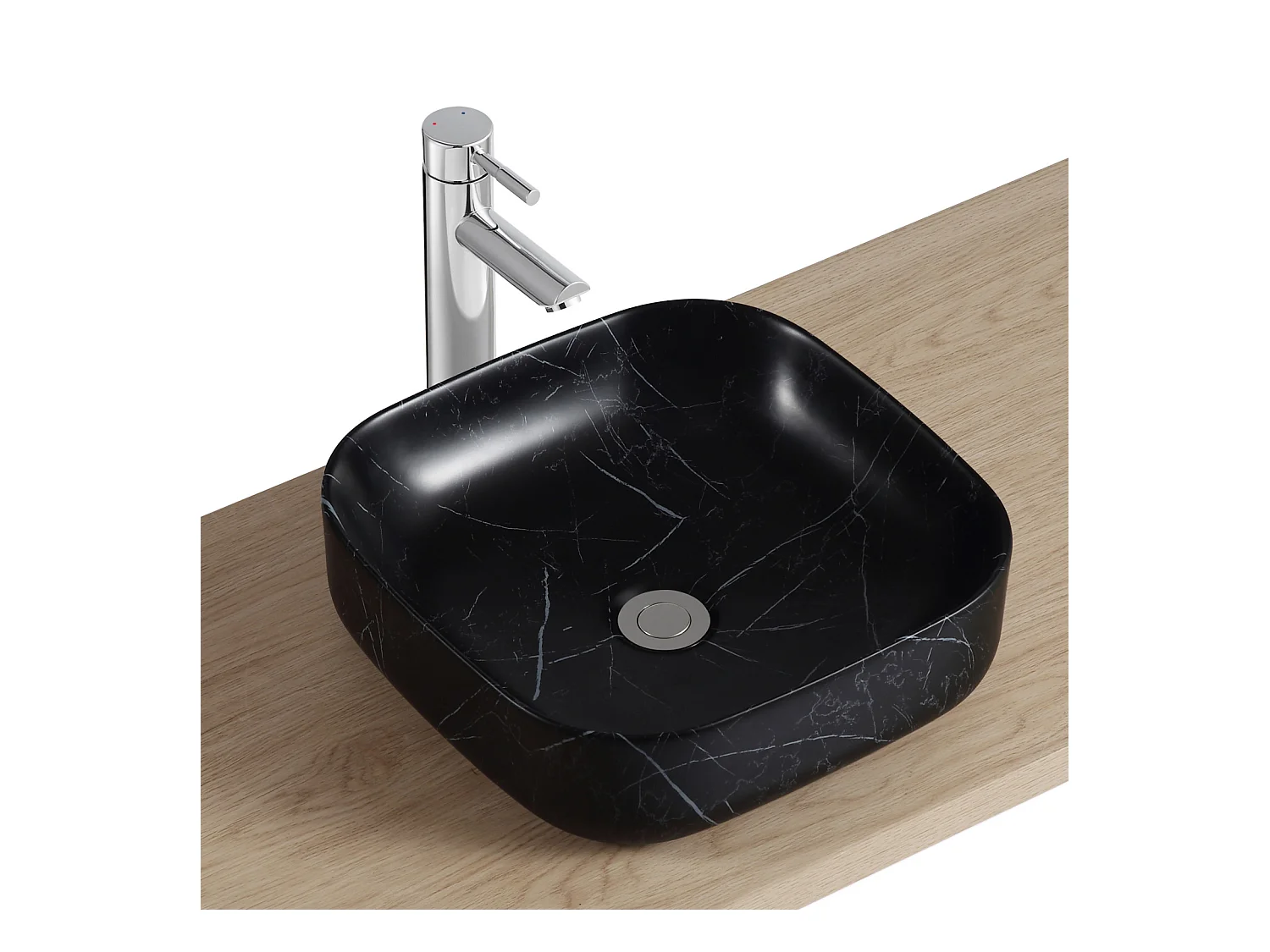 DIANE 37 cm quadratisches Aufsatzwaschbecken aus Keramik mit schwarzem Marmoreffekt