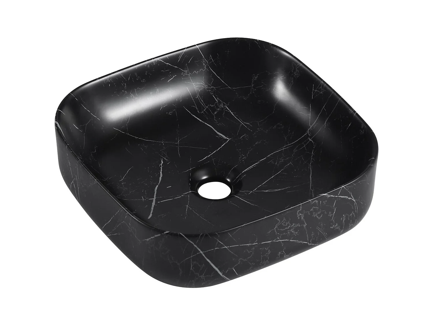 DIANE 37 cm quadratisches Aufsatzwaschbecken aus Keramik mit schwarzem Marmoreffekt