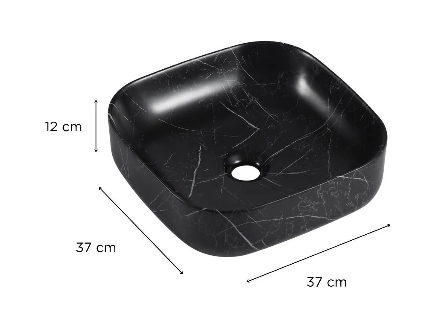 DIANE 37 cm quadratisches Aufsatzwaschbecken aus Keramik mit schwarzem Marmoreffekt