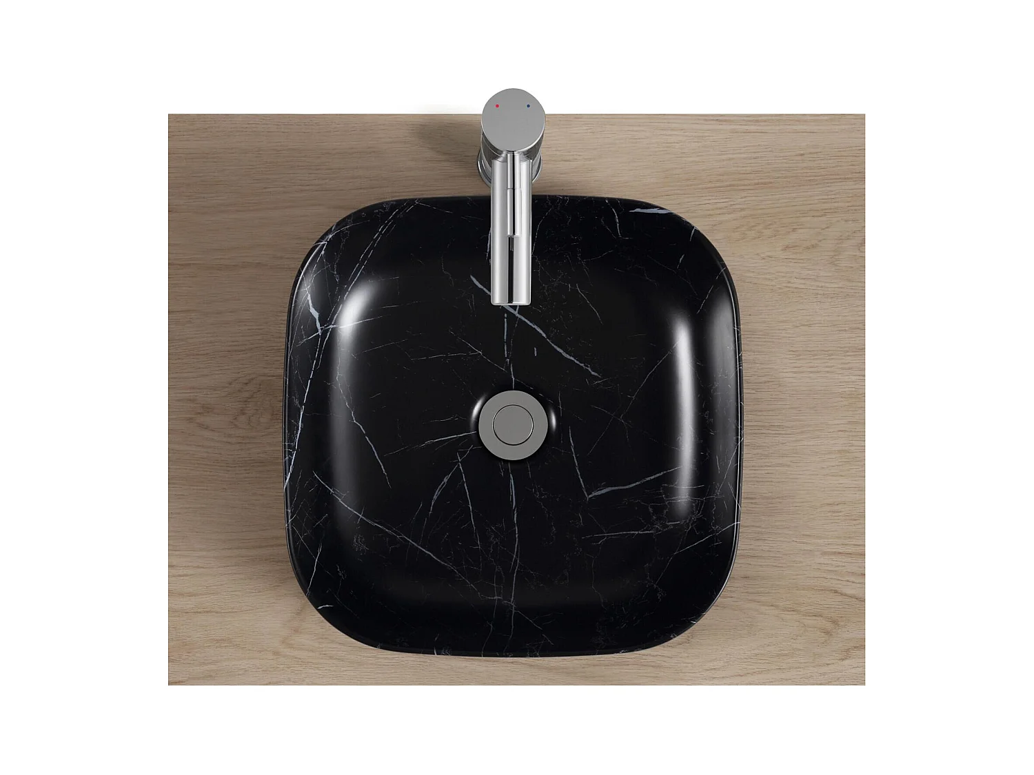 DIANE 37 cm quadratisches Aufsatzwaschbecken aus Keramik mit schwarzem Marmoreffekt