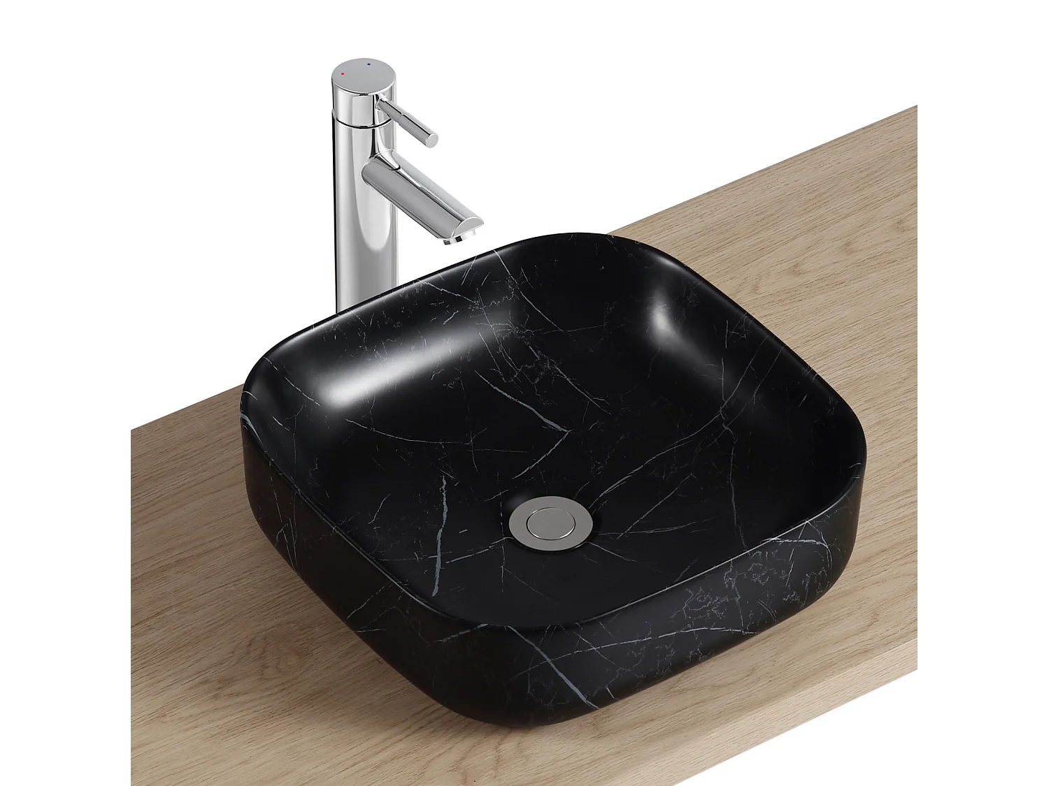 DIANE 37cm vierkante keramische wastafel met zwart marmereffect