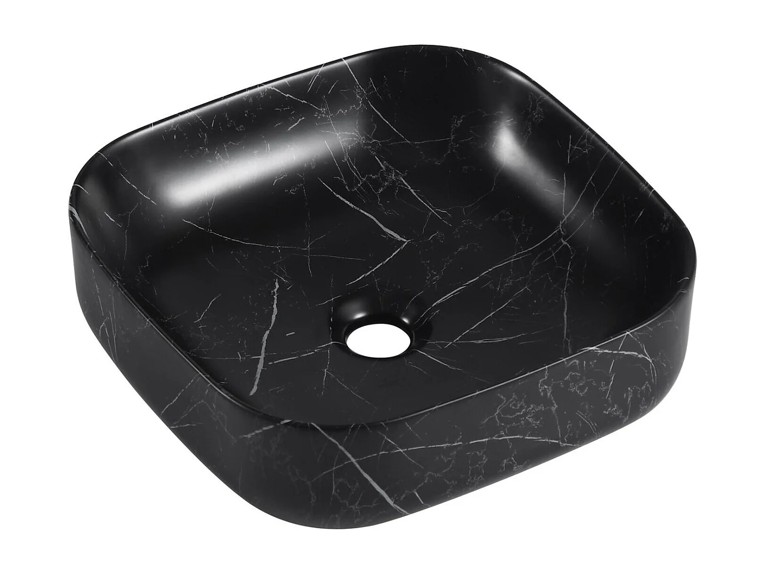 DIANE 37cm vierkante keramische wastafel met zwart marmereffect