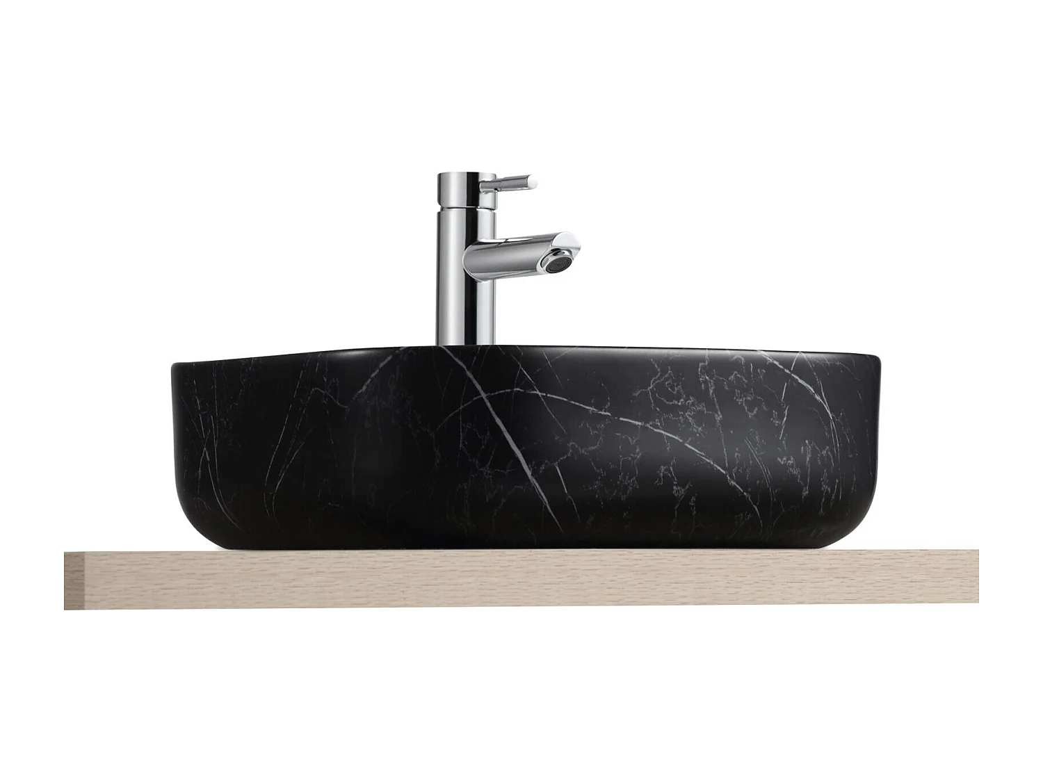 DIANE 37cm vierkante keramische wastafel met zwart marmereffect