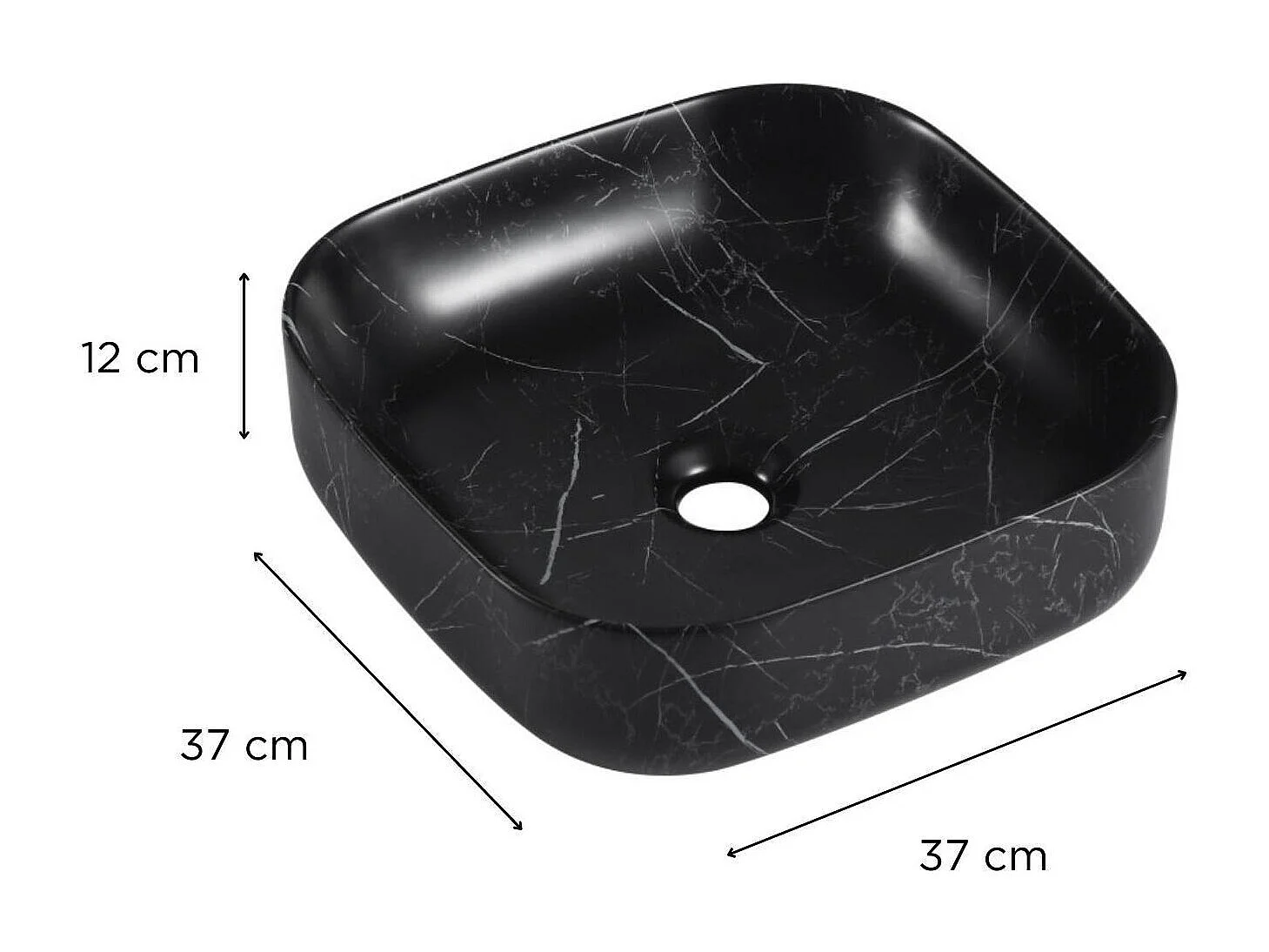 DIANE 37cm vierkante keramische wastafel met zwart marmereffect