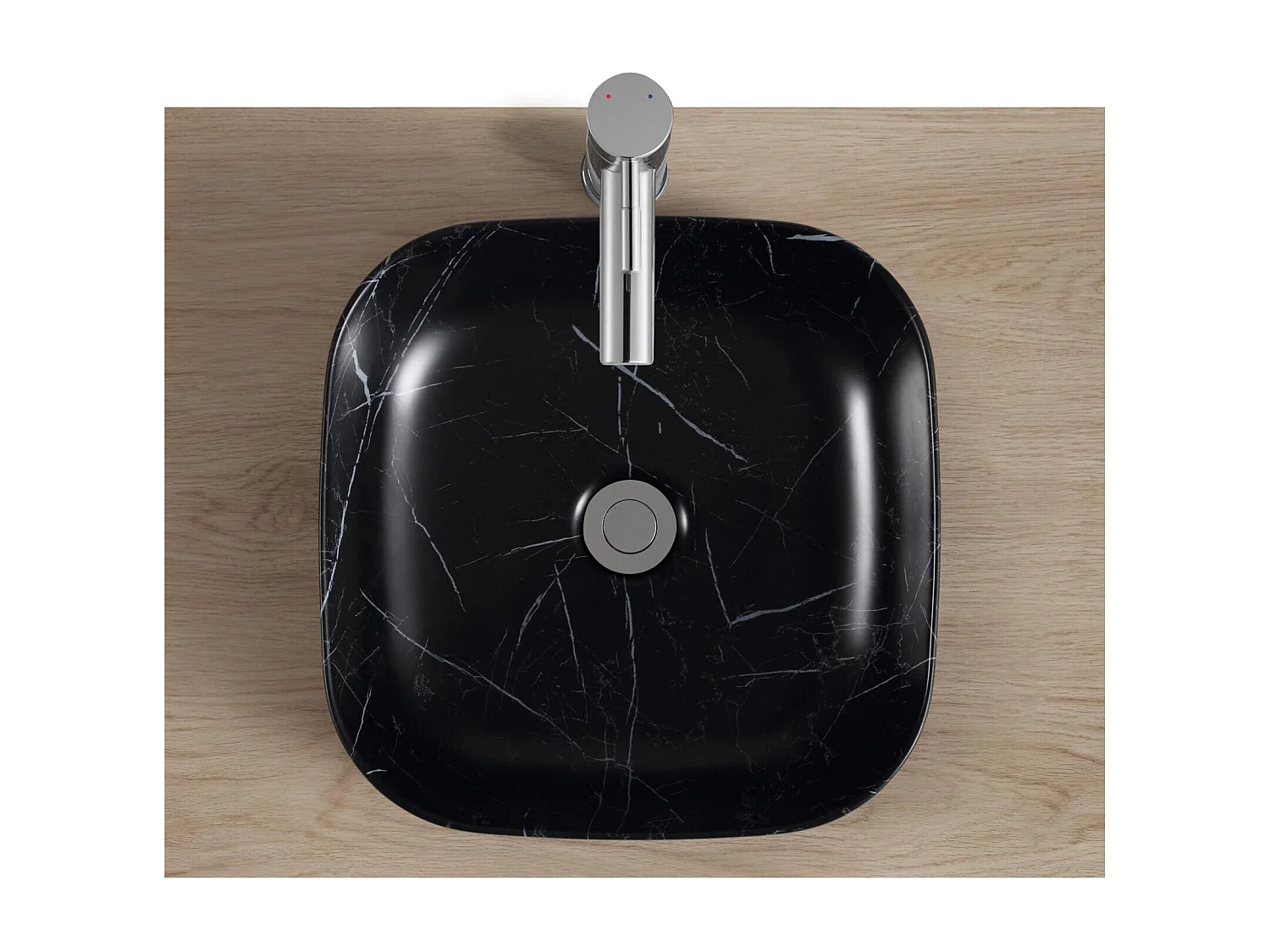 DIANE 37cm vierkante keramische wastafel met zwart marmereffect