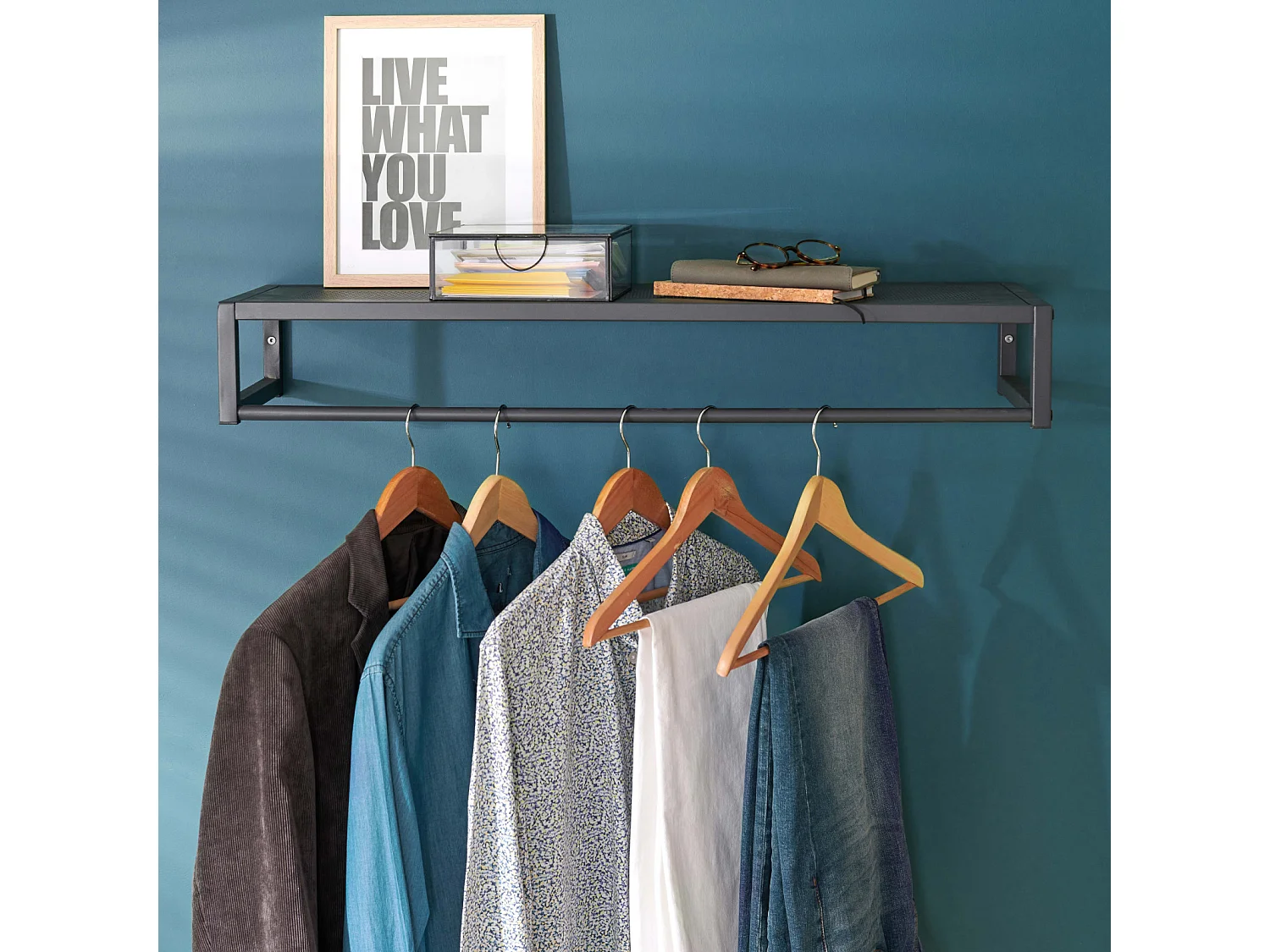 Etagère penderie murale métal noir 90x28,5cm