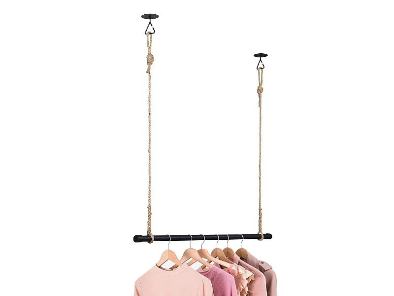 Penderie suspendue bois L100cm noir avec corde LEXY