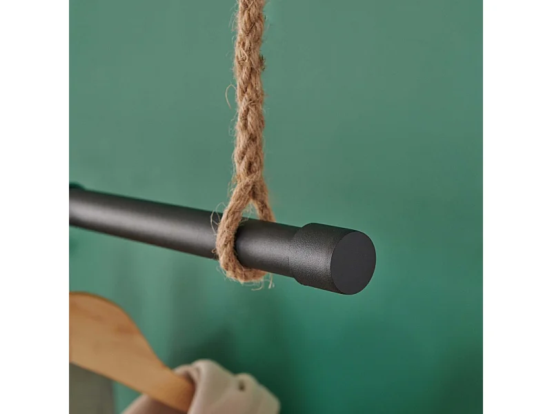 Penderie suspendue bois L100cm noir avec corde LEXY