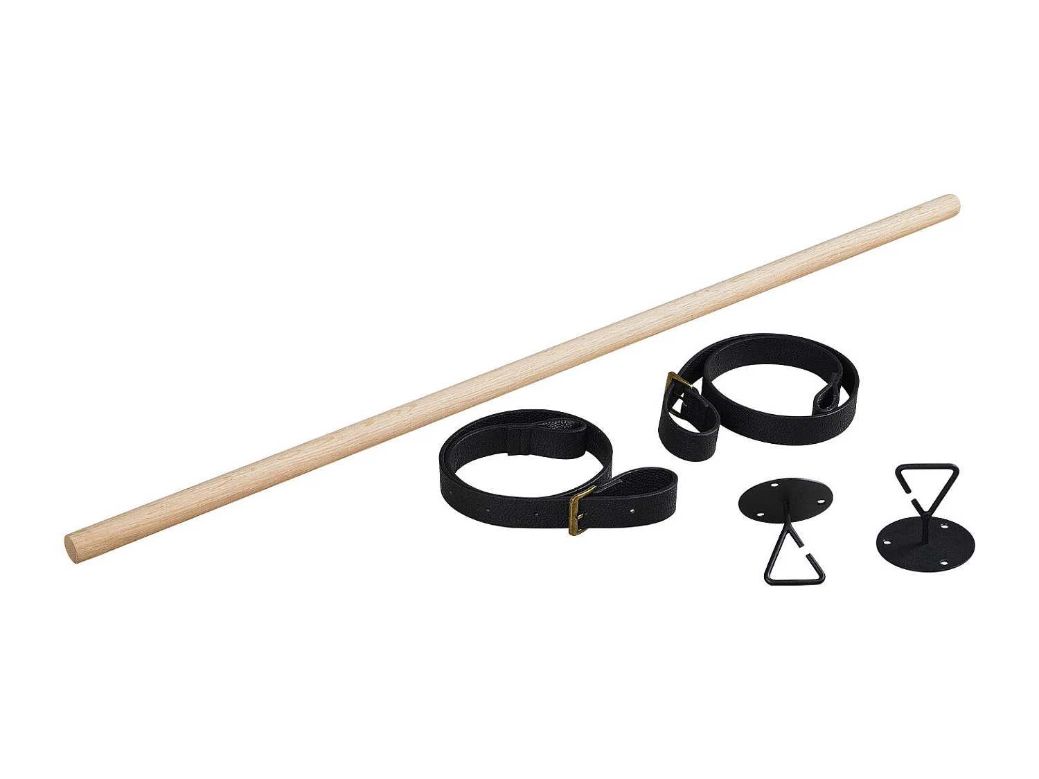 Penderie suspendue bois L100cm noir avec lanières cuir VIKY