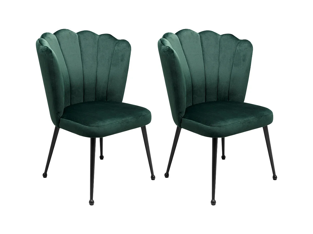 Lot de 2 chaises en tissu velours vert foncé avec pieds en métal L55cm - QUINN