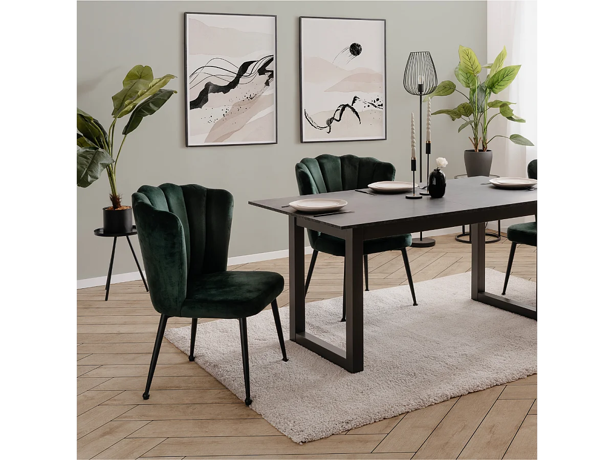 2er-Set Stühle aus dunkelgrünem Samt mit Metallbeinen, 55 cm – QUINN