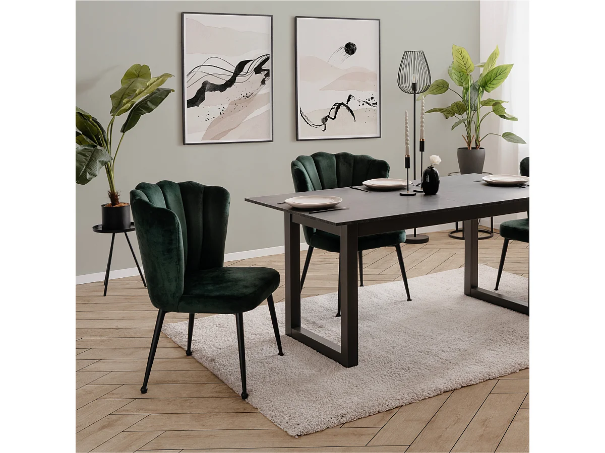 Lot de 2 chaises en tissu velours vert foncé avec pieds en métal L55cm - QUINN