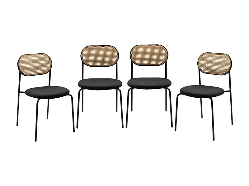Lot de 4 chaises en rotin tressé avec structure en métal L47cm - MOZART