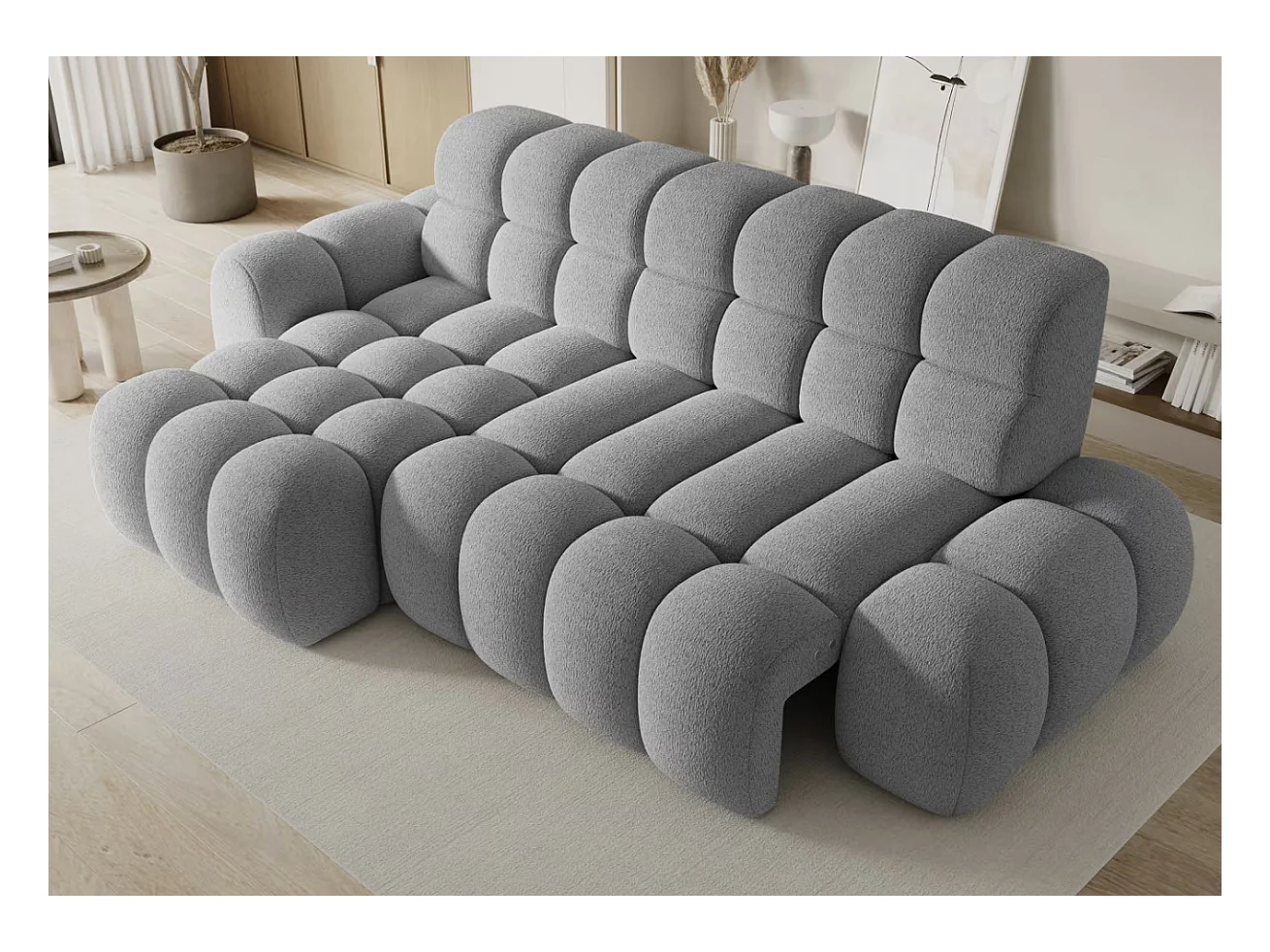 Canapé d’angle convertible tissu KINDO – Avec assise électrique-Gris clair-angle gauche