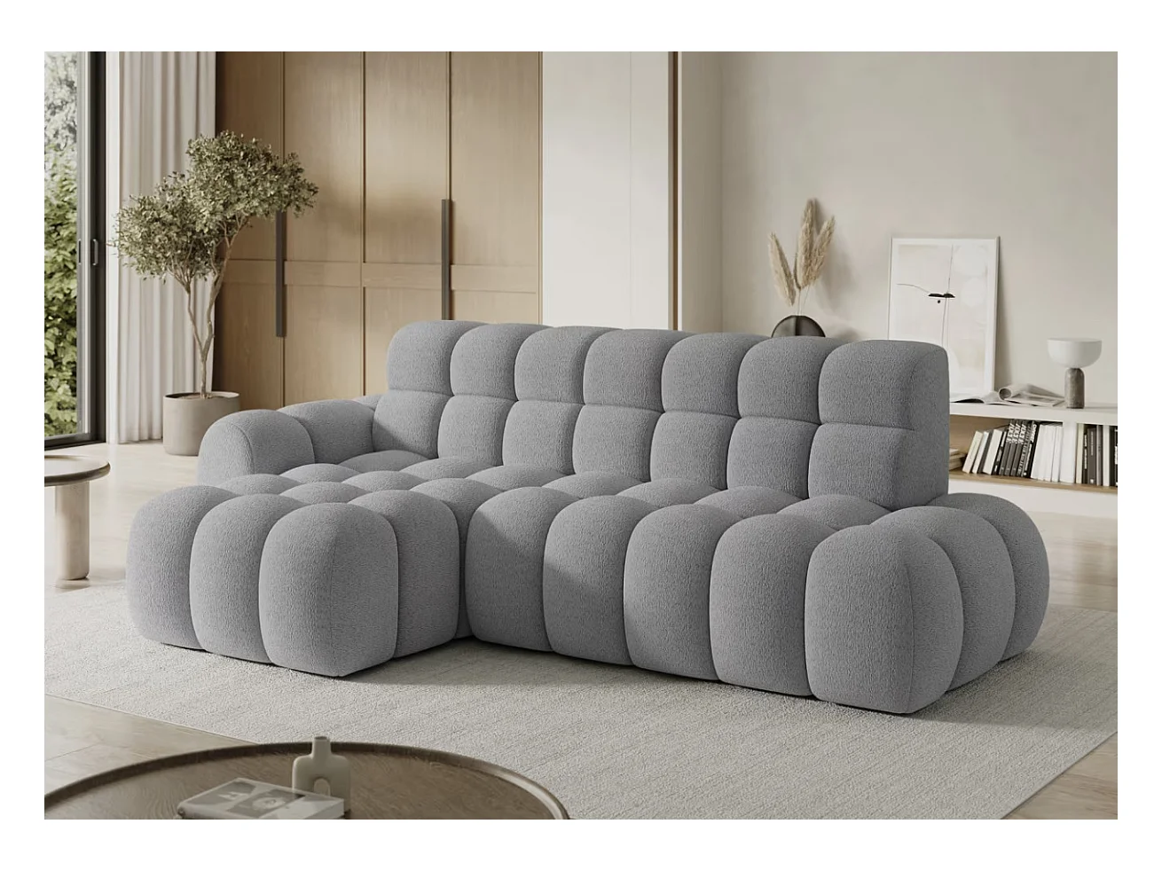 Canapé d’angle convertible tissu KINDO – Avec assise électrique-Gris clair-angle gauche