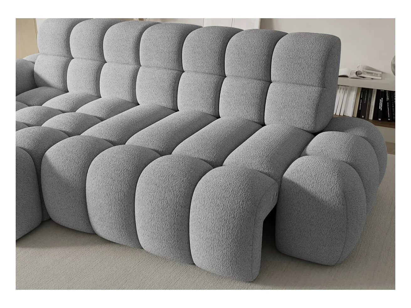 Canapé d’angle convertible tissu KINDO – Avec assise électrique-Gris clair-angle gauche