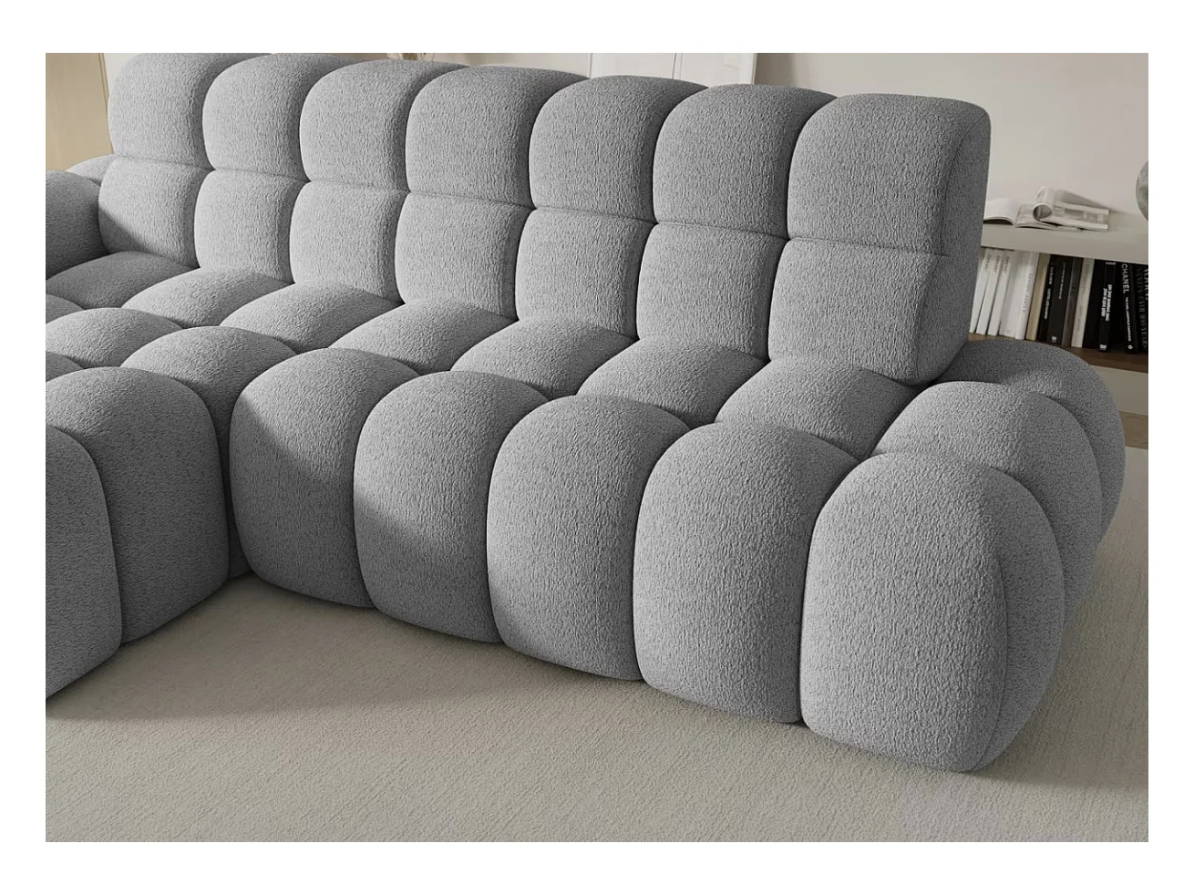 Canapé d’angle convertible tissu KINDO – Avec assise électrique-Gris clair-angle gauche