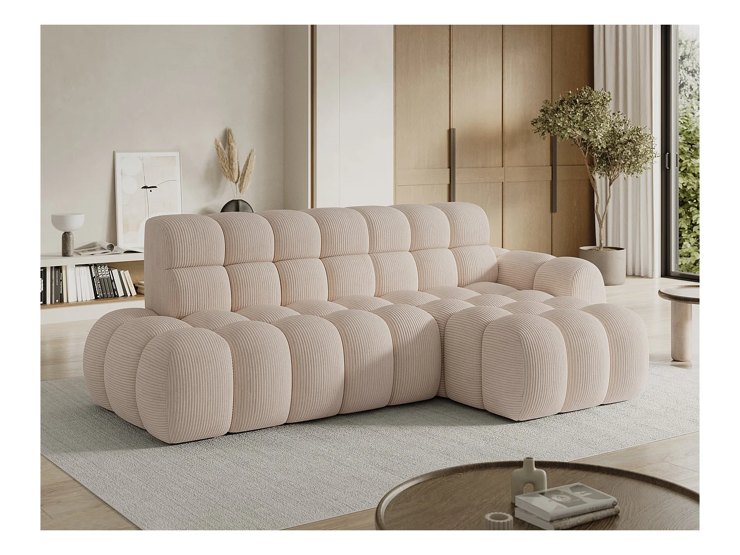 Canapé d'angle Olimpia R/assise extensible-électrique/revêtement tissu/Beige