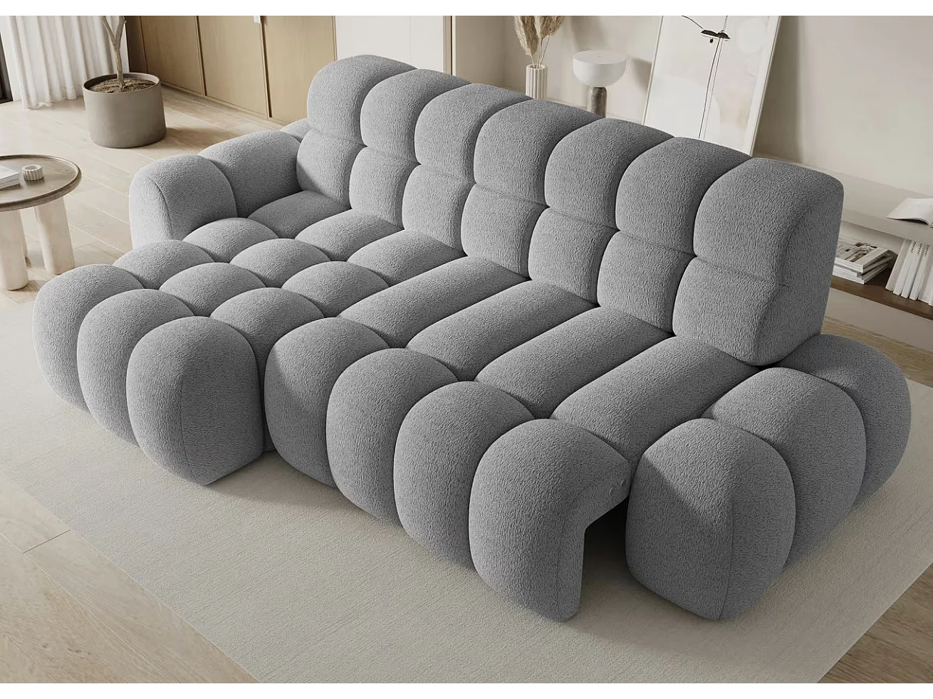 Canapé d’angle convertible tissu KINDO – Avec assise électrique-Gris clair-angle gauche