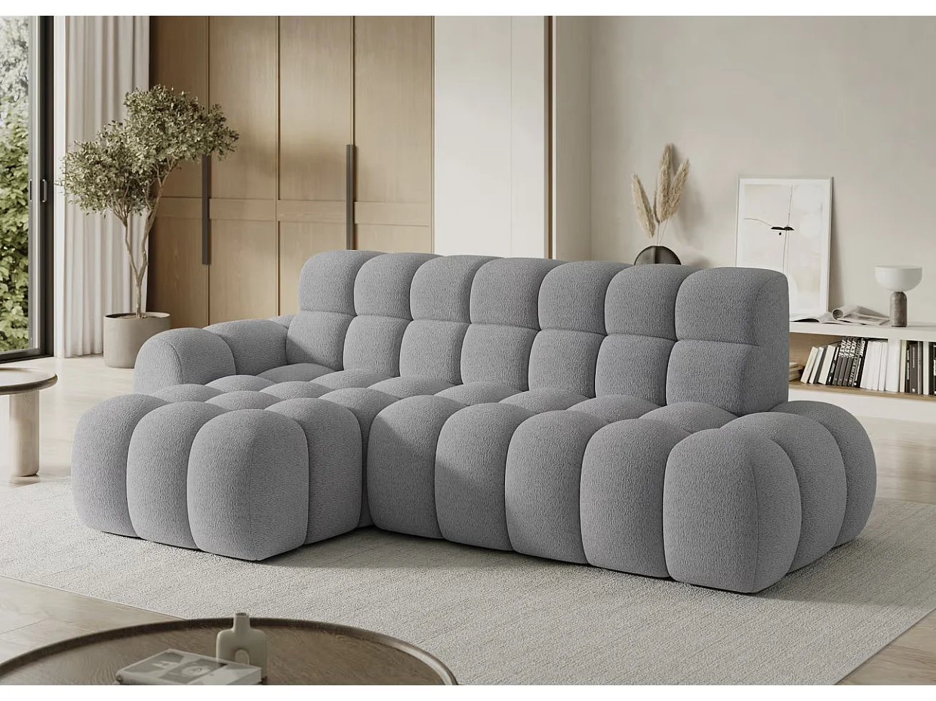 Canapé d’angle convertible tissu KINDO – Avec assise électrique-Gris clair-angle gauche