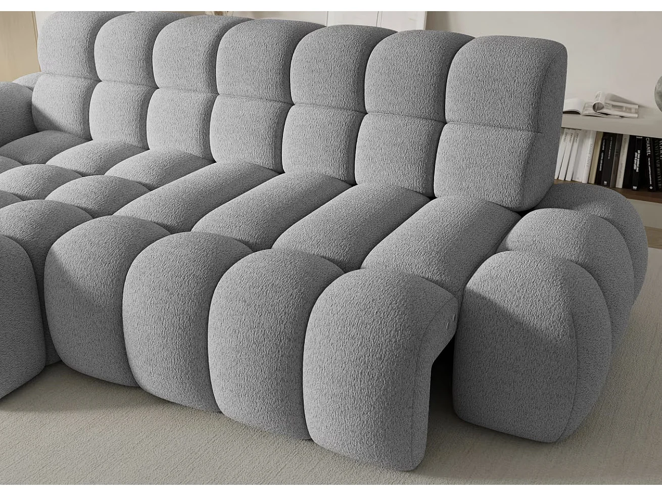 Canapé d’angle convertible tissu KINDO – Avec assise électrique-Gris clair-angle gauche