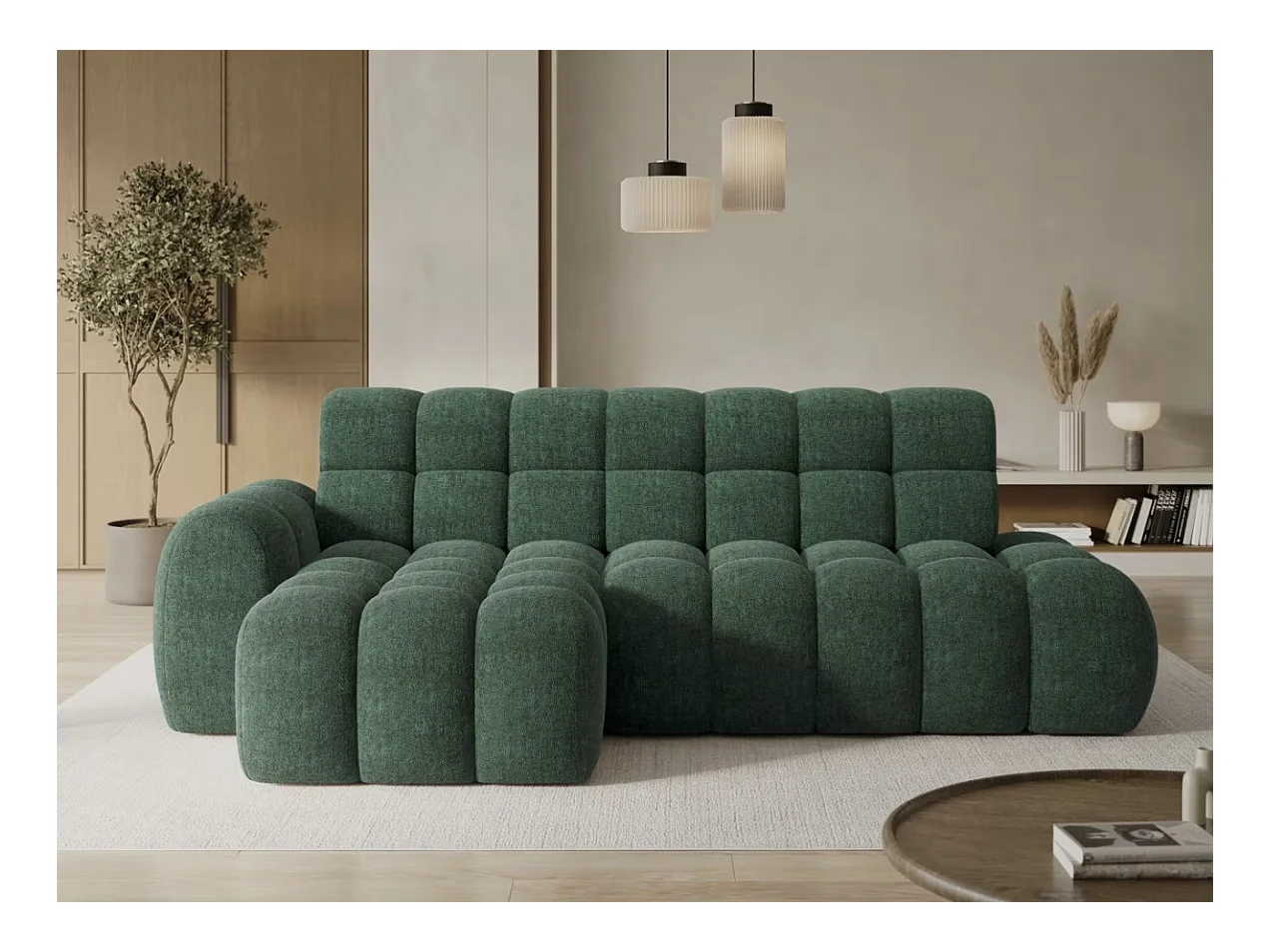 Canapé d’angle convertible tissu KINDO – Avec assise électrique-Beige clair-angle droit