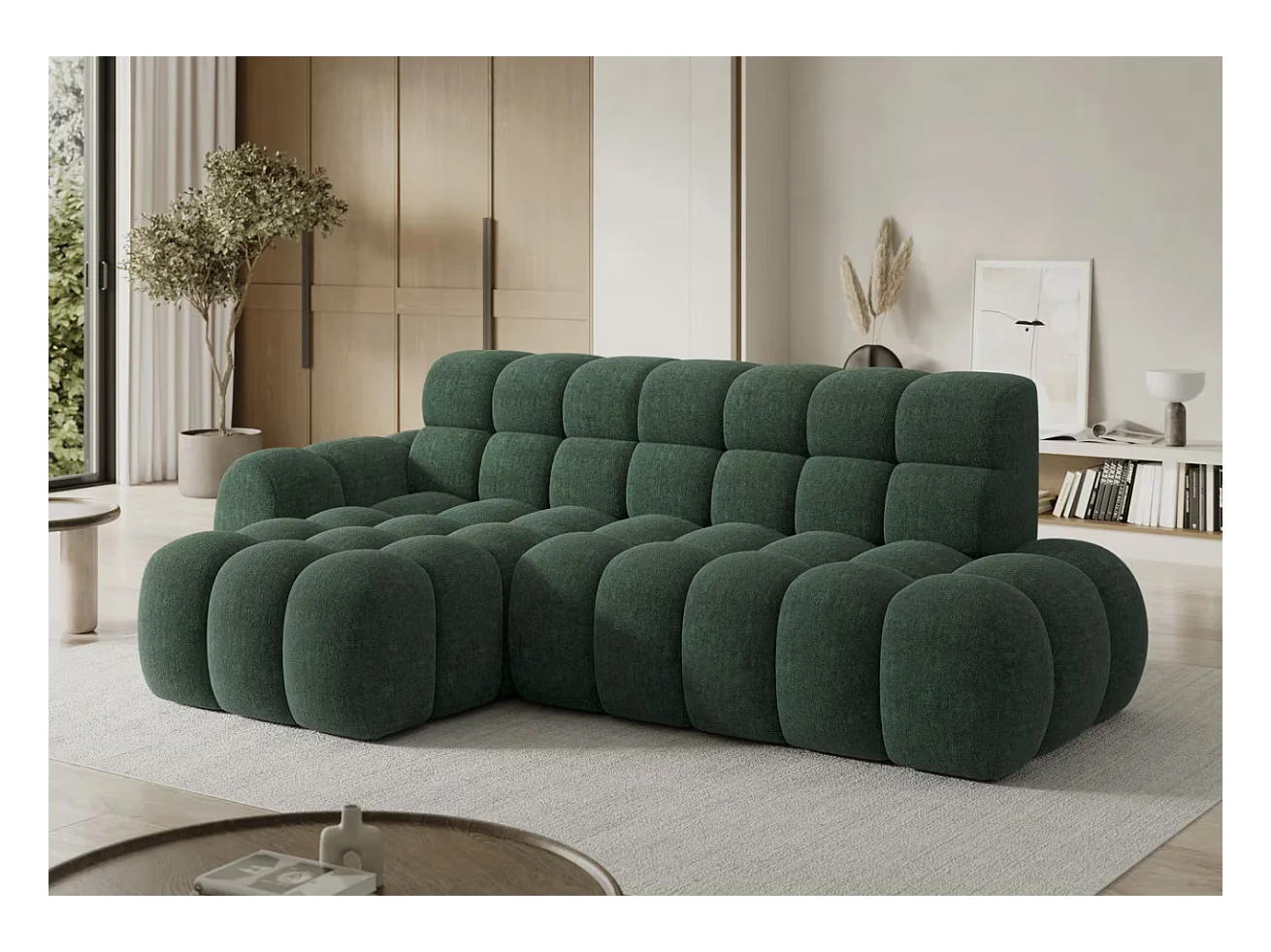 Canapé d’angle convertible tissu KINDO – Avec assise électrique-Beige clair-angle droit