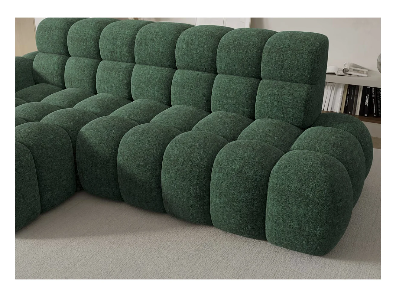 Canapé d’angle convertible tissu KINDO – Avec assise électrique-Beige clair-angle droit