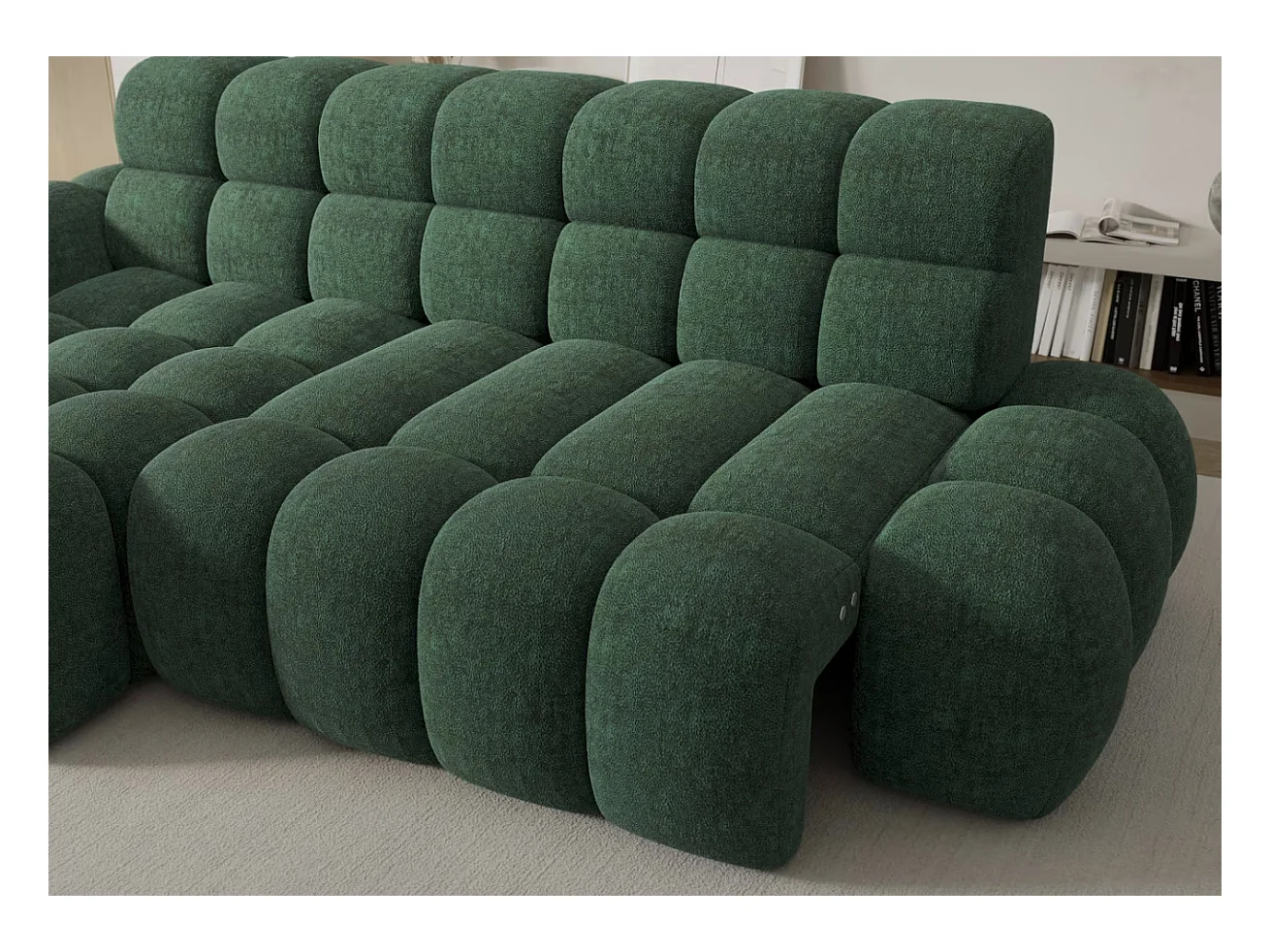 Canapé d’angle convertible tissu KINDO – Avec assise électrique-Beige clair-angle droit