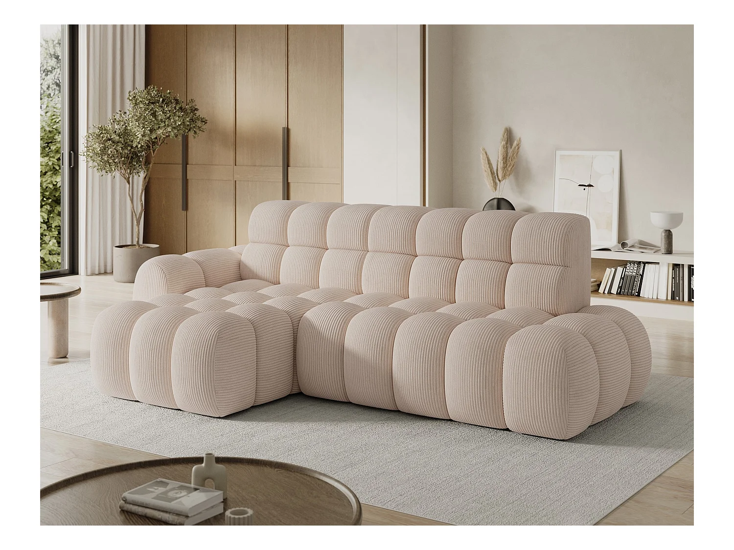 Canapé d'angle Olimpia L/assise extensible-électrique/revêtement tissu/Beige