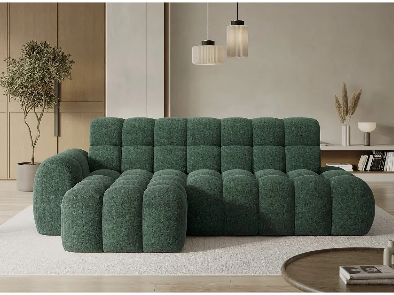 Canapé d’angle convertible tissu KINDO – Avec assise électrique-Beige clair-angle droit