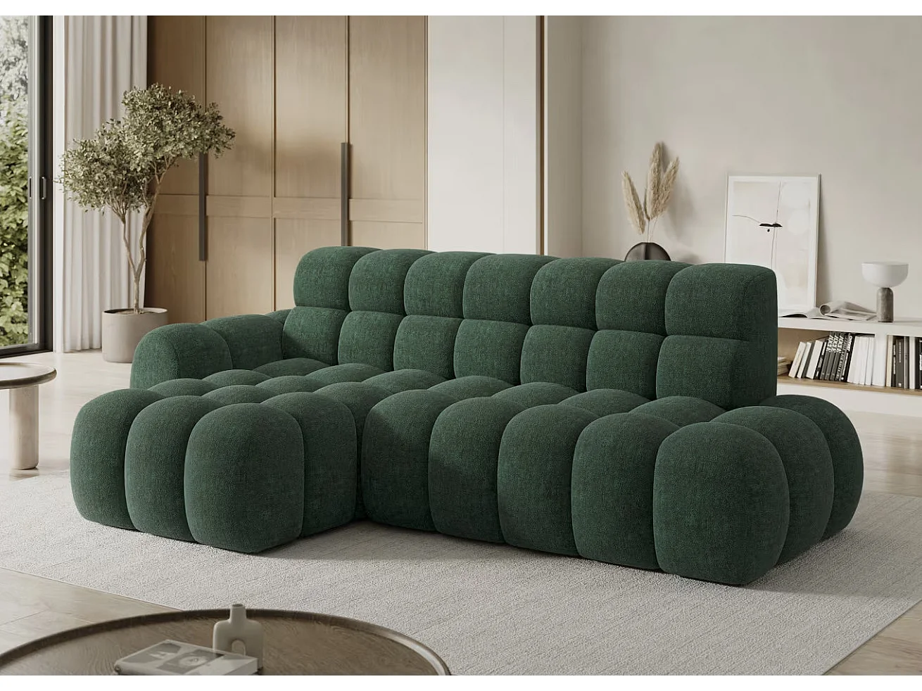 Canapé d’angle convertible tissu KINDO – Avec assise électrique-Beige clair-angle droit