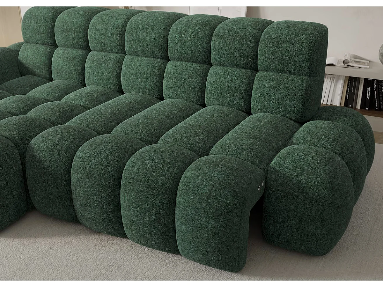 Canapé d’angle convertible tissu KINDO – Avec assise électrique-Beige clair-angle droit